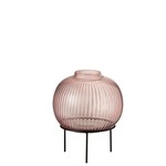 J-Line Vase Glass On Foot Round Ribbed Pink - Large