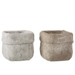 J-Line Bloempot Vierkant Cement Wit Beige - Large