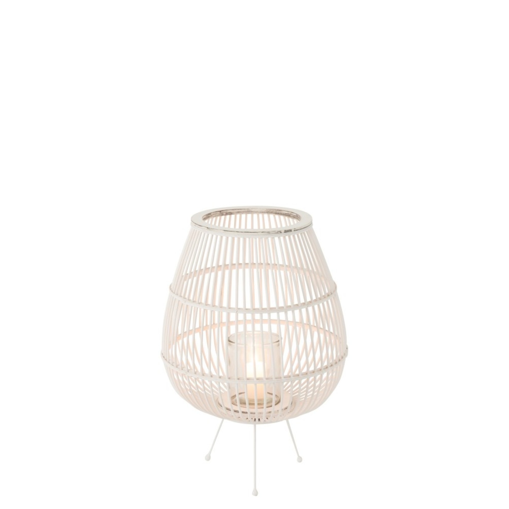 J-Line Lantern Rustic On Foot Bamboo Glass White - Large