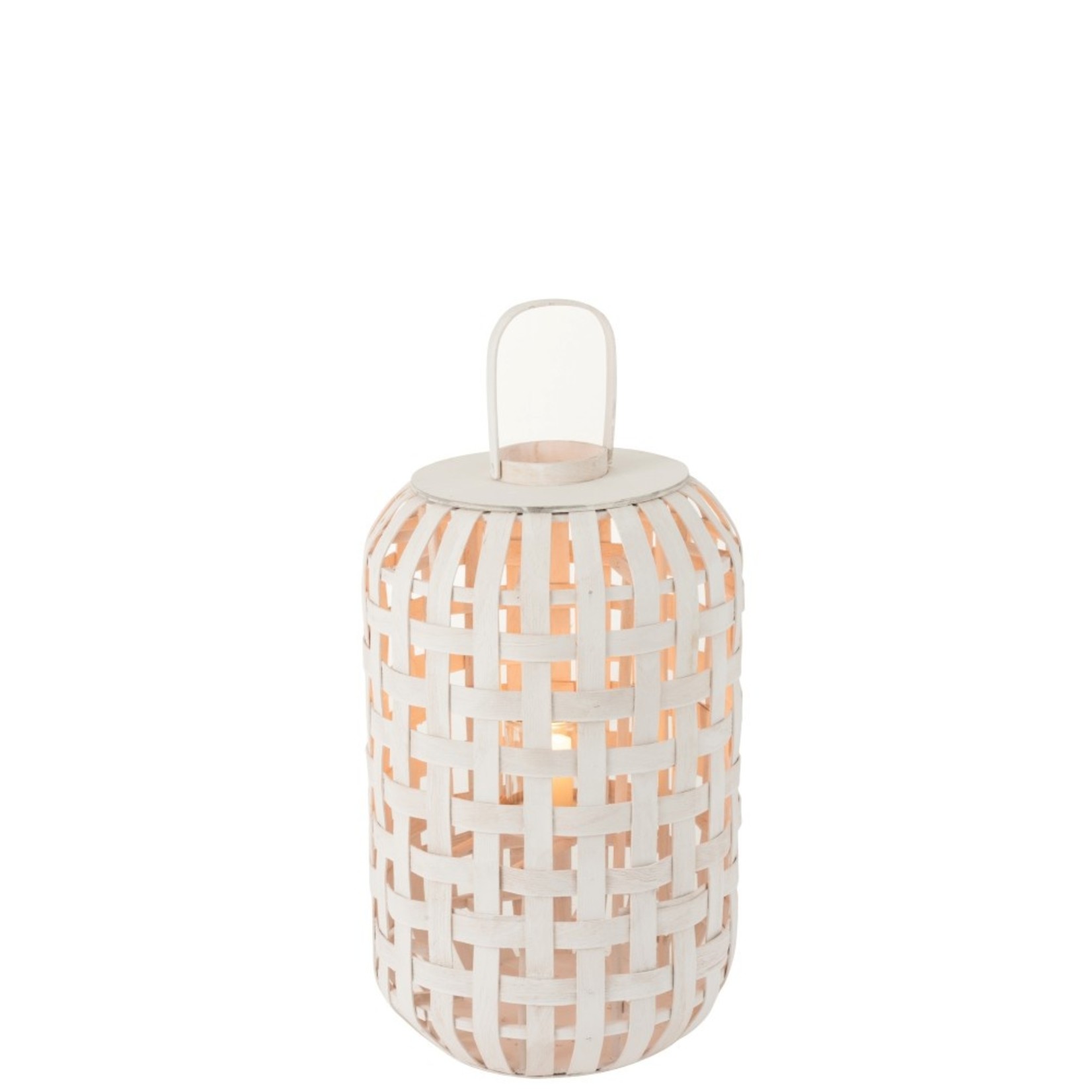 J-Line Lantern Rural Cylinder Wood Matt White - Large