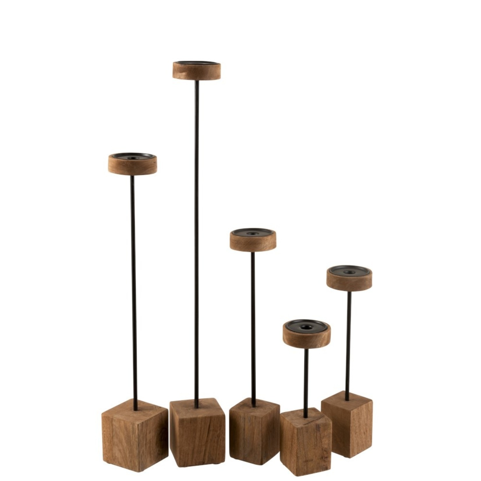 J-Line Candlestick On Foot Mango Wood Metal Brown Black - Extra Small