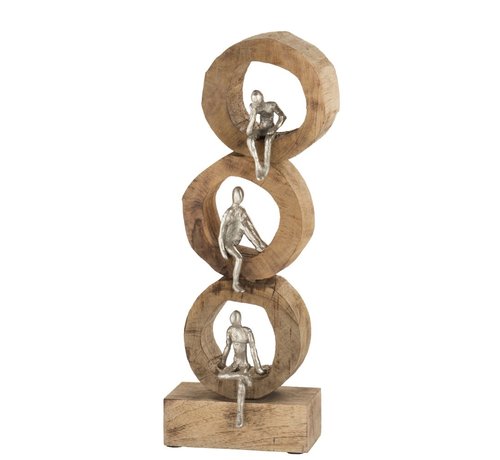 J-Line Decoration Figure Rings With Thinkers Mango Wood - Silver