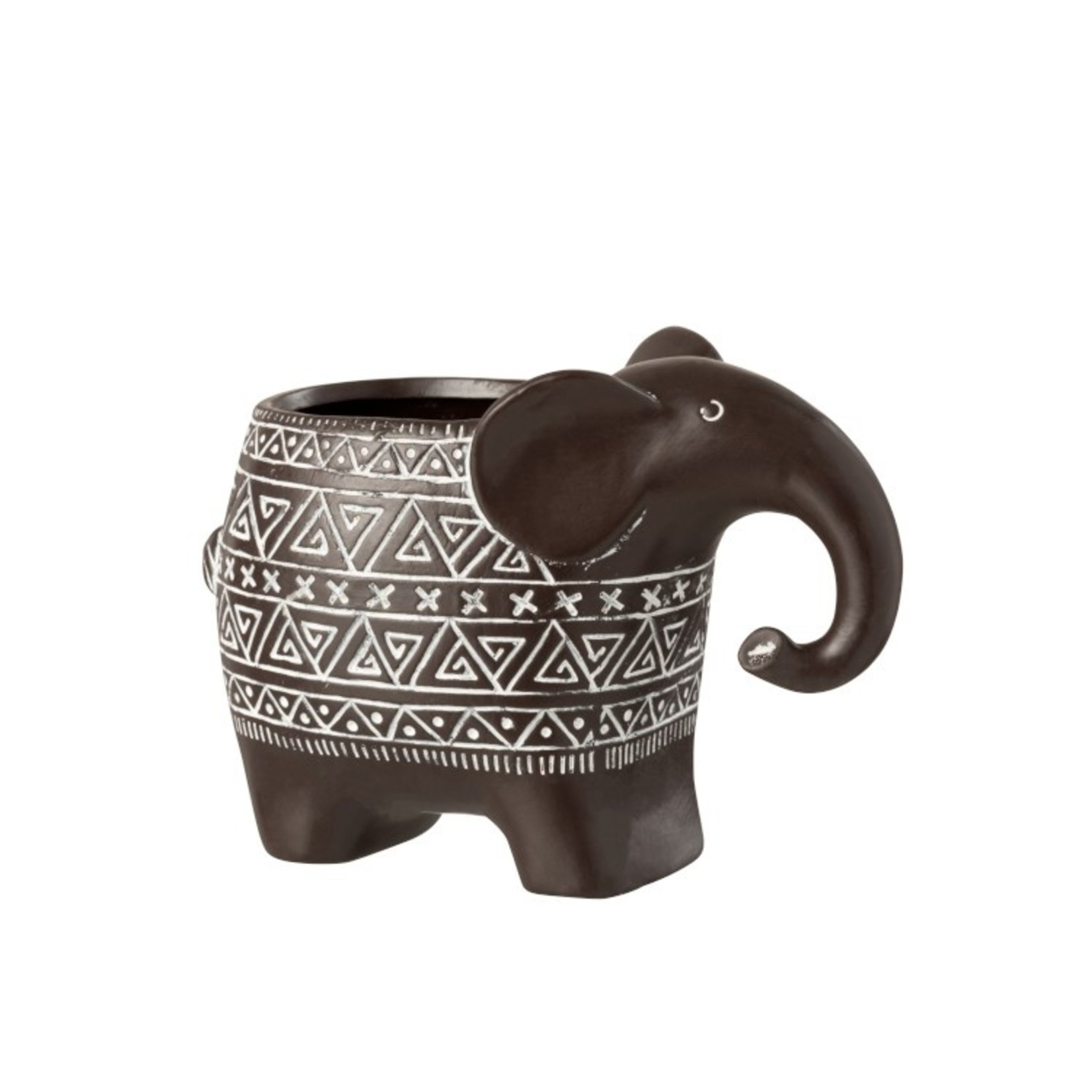 J-Line Bloempot Olifant Terracotta Ethnic Donkerbruin Wit - Small