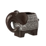 J-Line Flowerpot Elephant Terracotta Ethnic Dark Brown White - Large