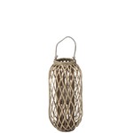 J-Line Lantern Cylinder Woven Willow Wood Gray - Small