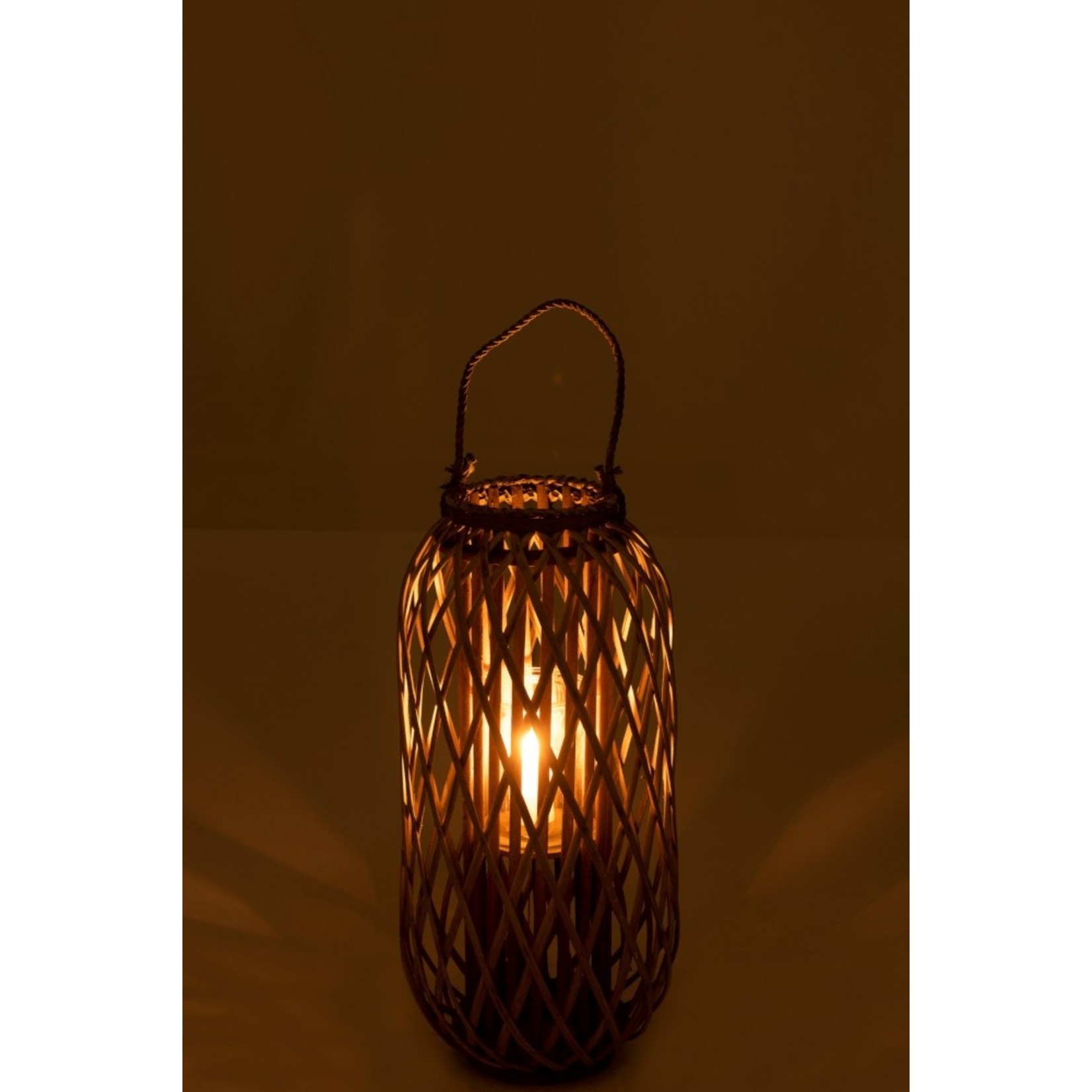 J-Line Lantern Cylinder Woven Willow Wood Gray - Small