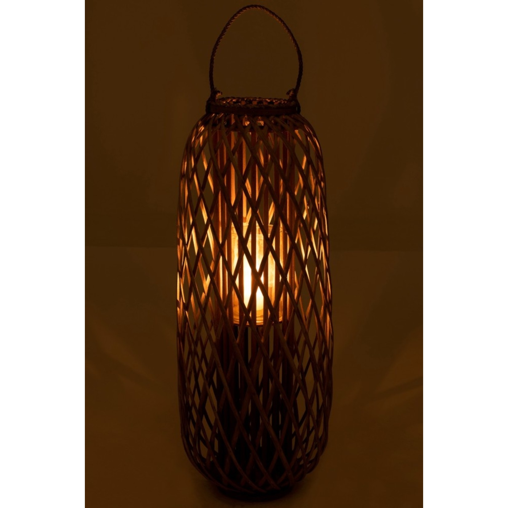 J-Line Lantern Cylinder Woven Willow Wood Gray - Large