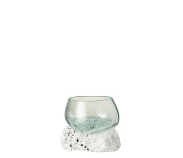 J-Line Vaas Op Voet Lava Gerecycleerd Glass Natuurlijk Wit - Small