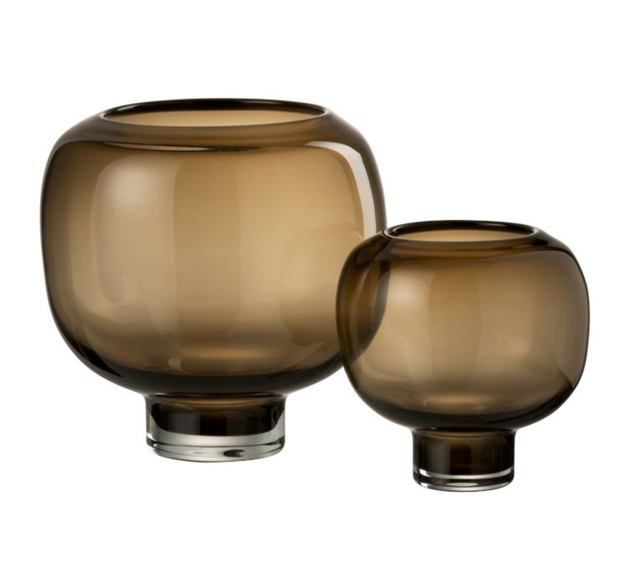Vase Glass On Foot Round Dark Brown - Large