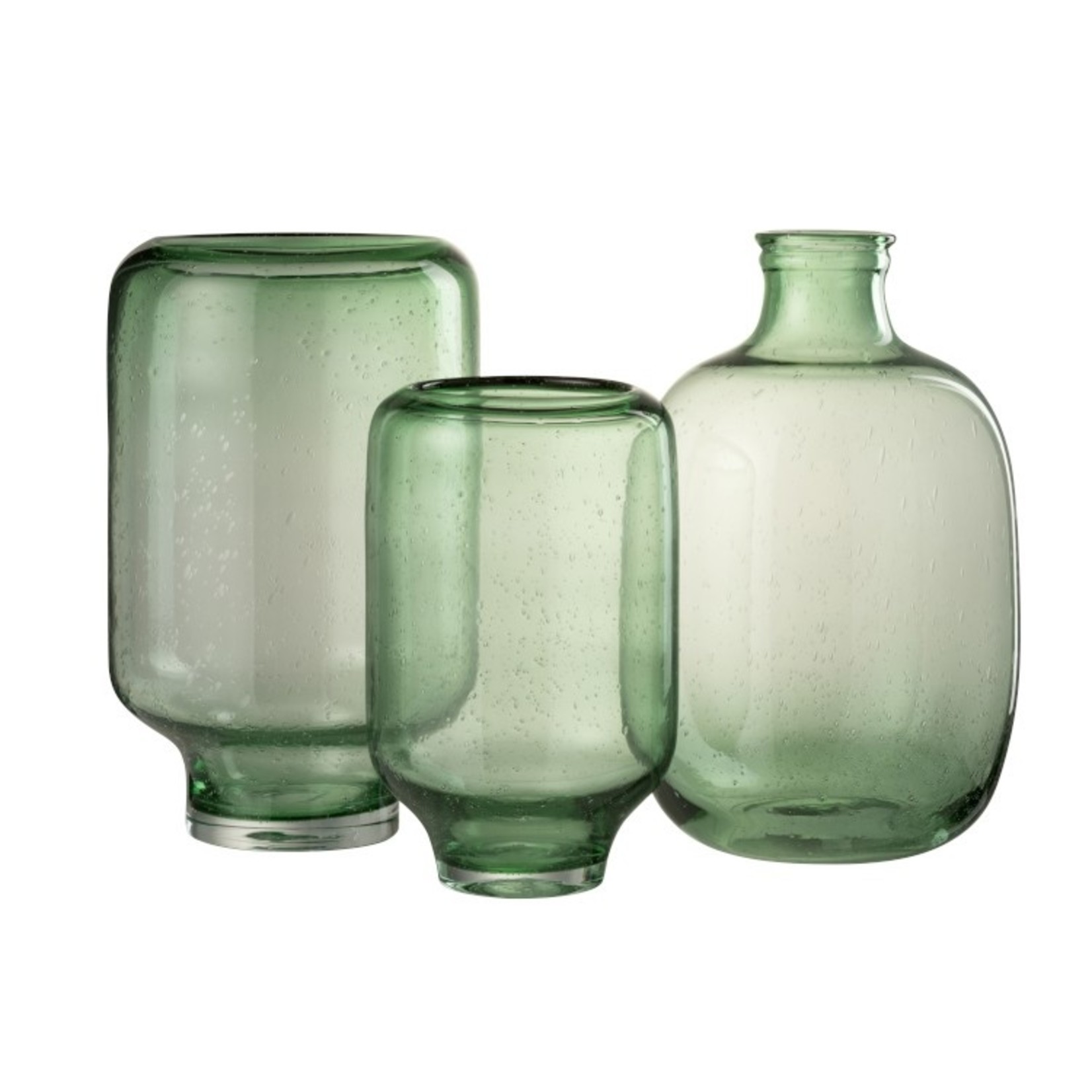 J-Line Vase Glass On Foot Air Bubbles High Light Green - Small