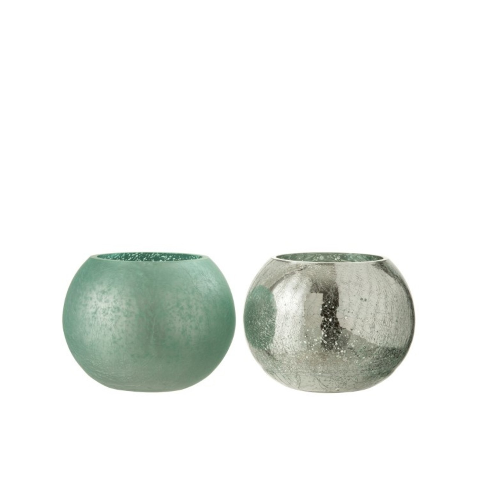 J-Line Tealight Holder Glass Ball Crackle Matt Shiny Green - Medium