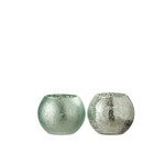 J-Line Tealight Holder Glass Ball Crackle Matt Shiny Green - Small
