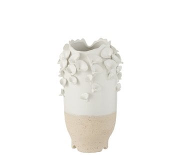 J-Line Vase Ceramic Cylinder Coral White Beige - Small