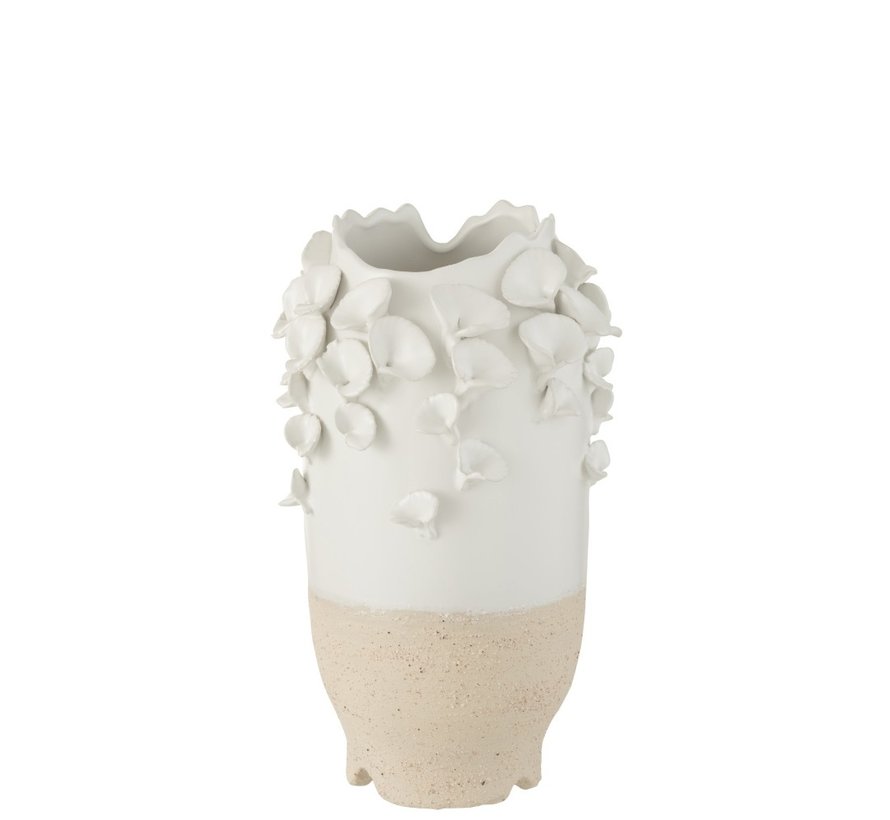 Vase Ceramic Cylinder Coral White Beige - Small