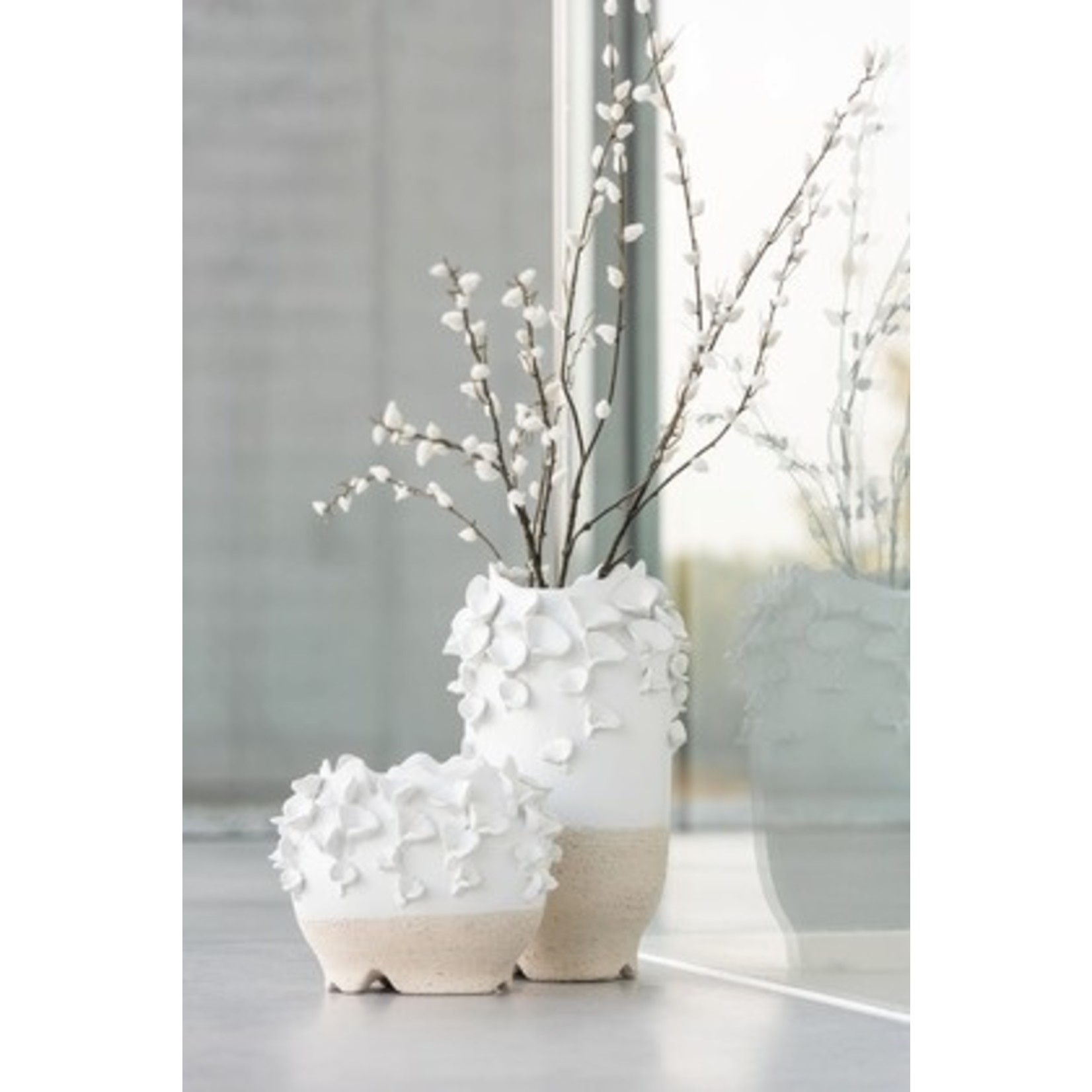 J-Line Vase Ceramic Cylinder Coral White Beige - Small