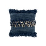 J-Line Cushion Square Cotton Sequins Fringes - Blue