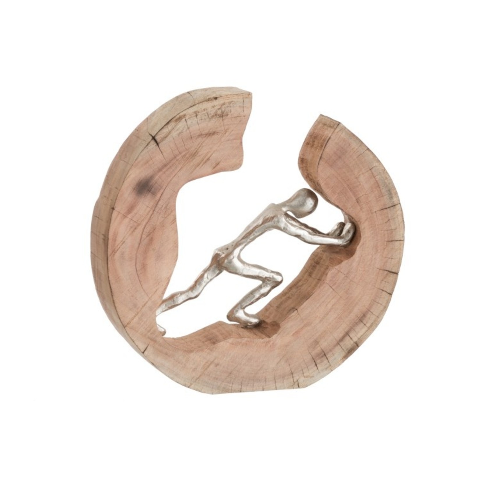 J-Line Decoration Circle Pushing Figure Mango Wood - Silver