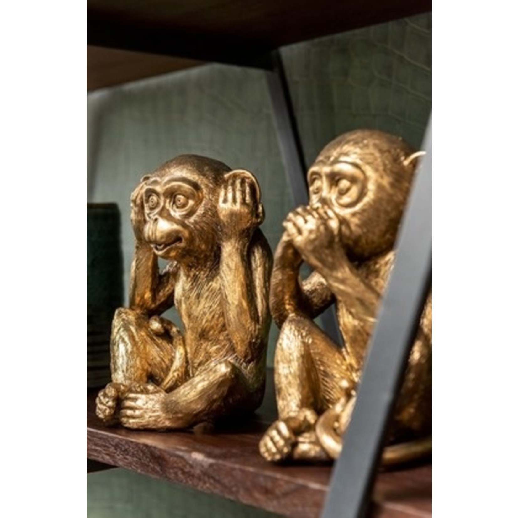 J-Line Decoration Figures Monkeys Hear See Silence Antique - Gold