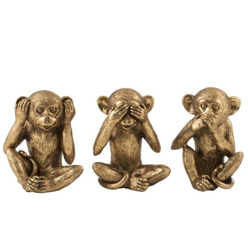 J-Line Decoration Figures Monkeys Hear See Silence Antique - Gold