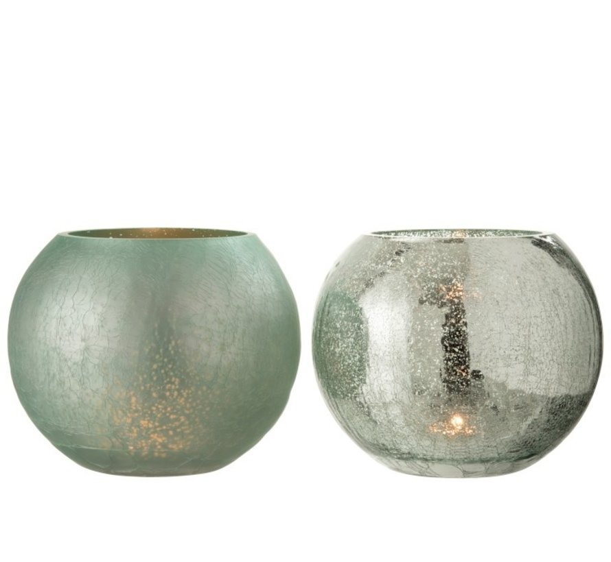 Tealight Holder Glass Ball Crackle Green - Large