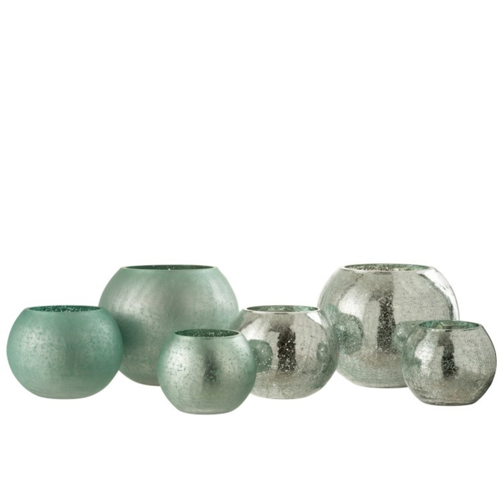 J-Line Tealight Holder Glass Ball Crackle Matt Shiny Green - Small