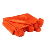 J-Line Plaid Extra Zacht Pompom Polyester - Oranje