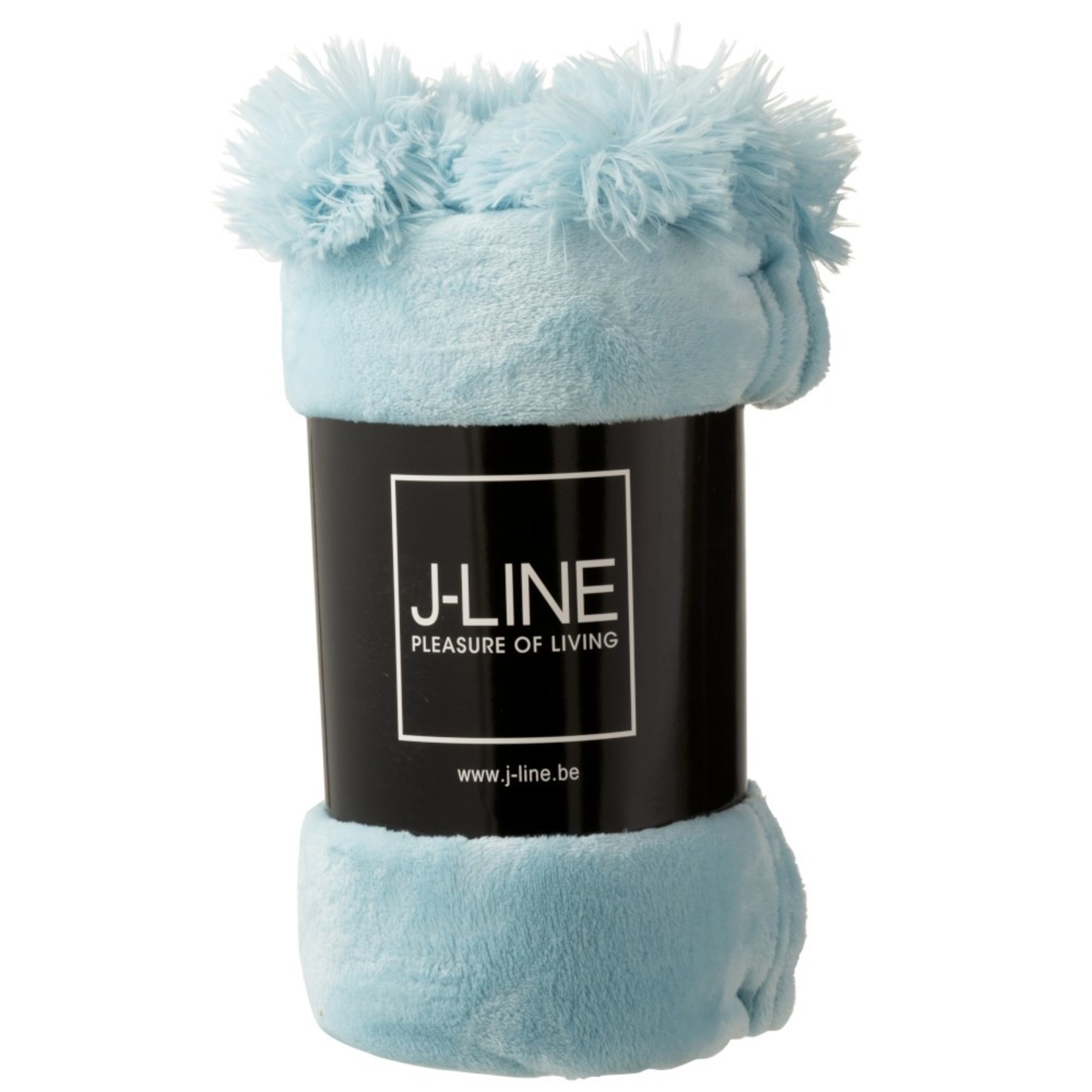 J-Line Plaid Extra Zacht Pompom Polyester - Babyblauw