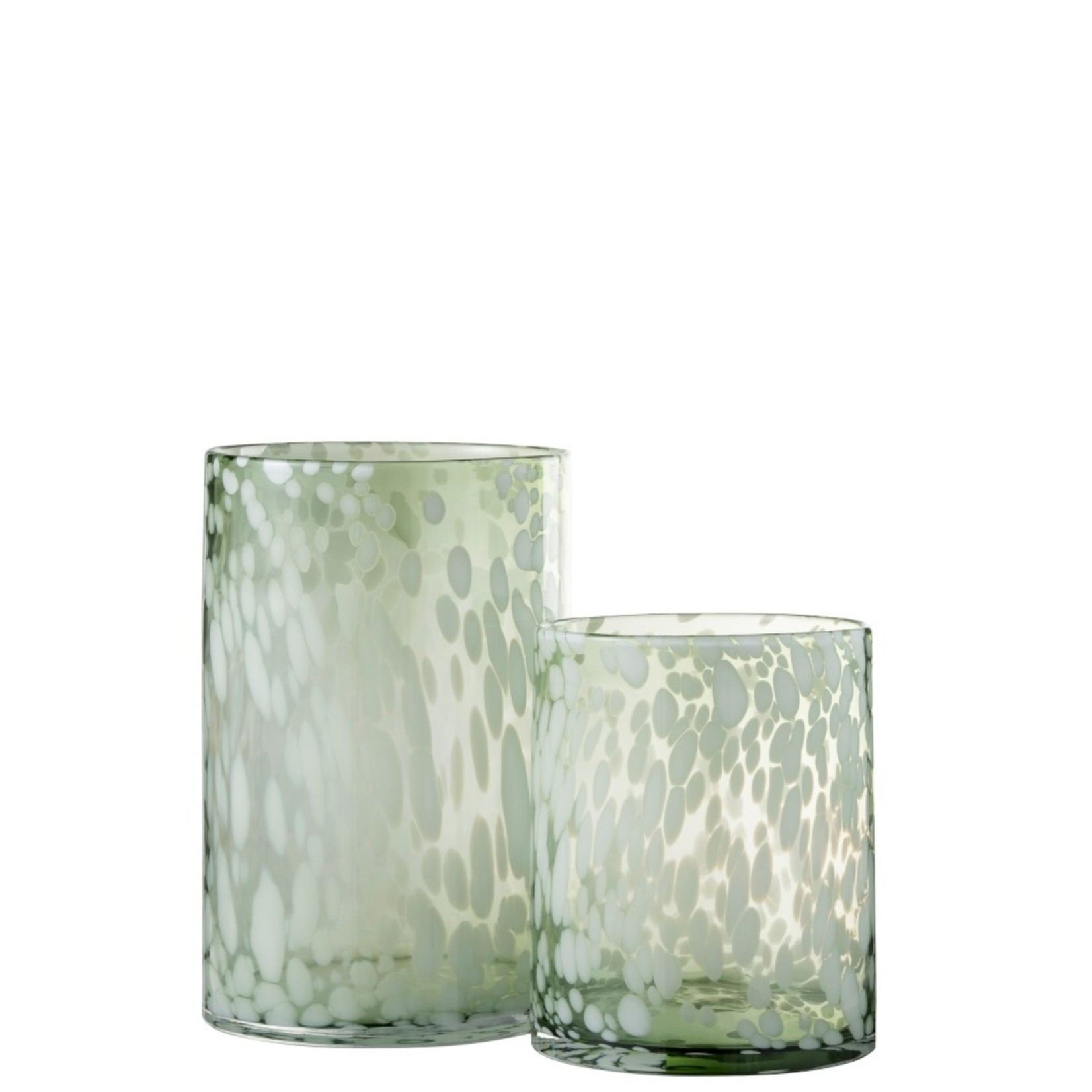 J-Line Theelichthouder Glas Spikkels Transparant Groen Wit - Large