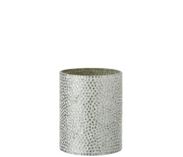 J-Line Tealight holder Glass Mosaic White Silver - Medium