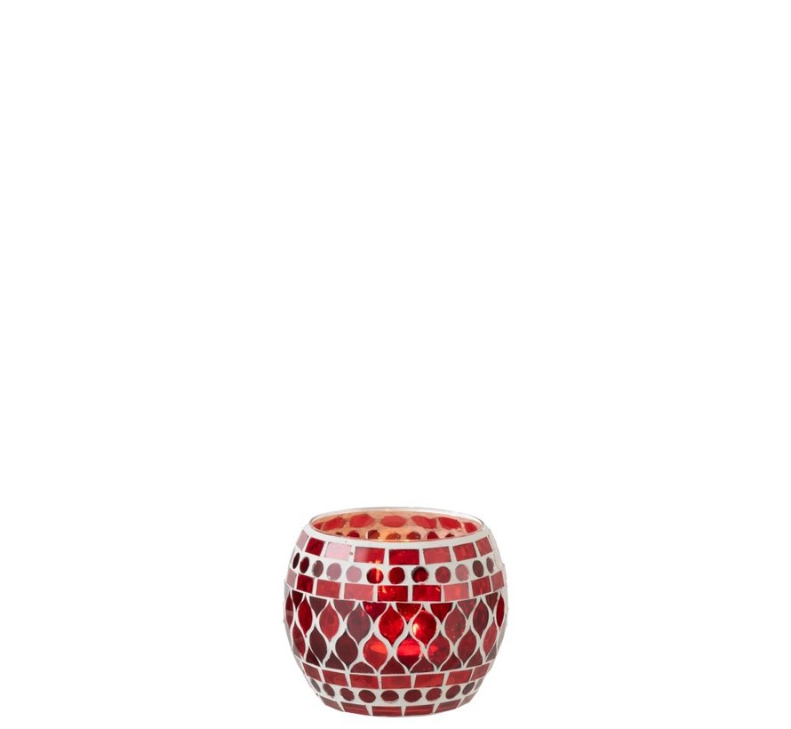 Tealight Holders Sphere Glass Mosaic Red White - Small