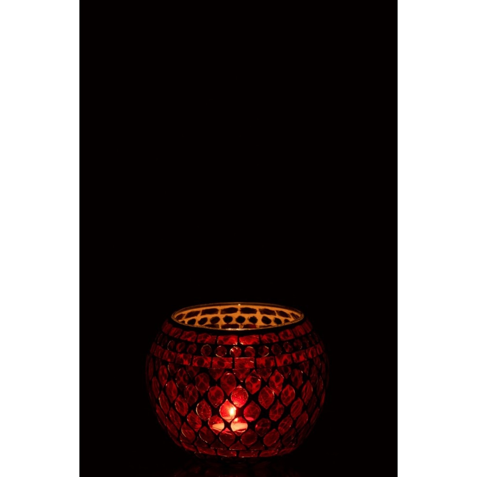 J-Line Tealight Holders Sphere Glass Mosaic Red White - Large