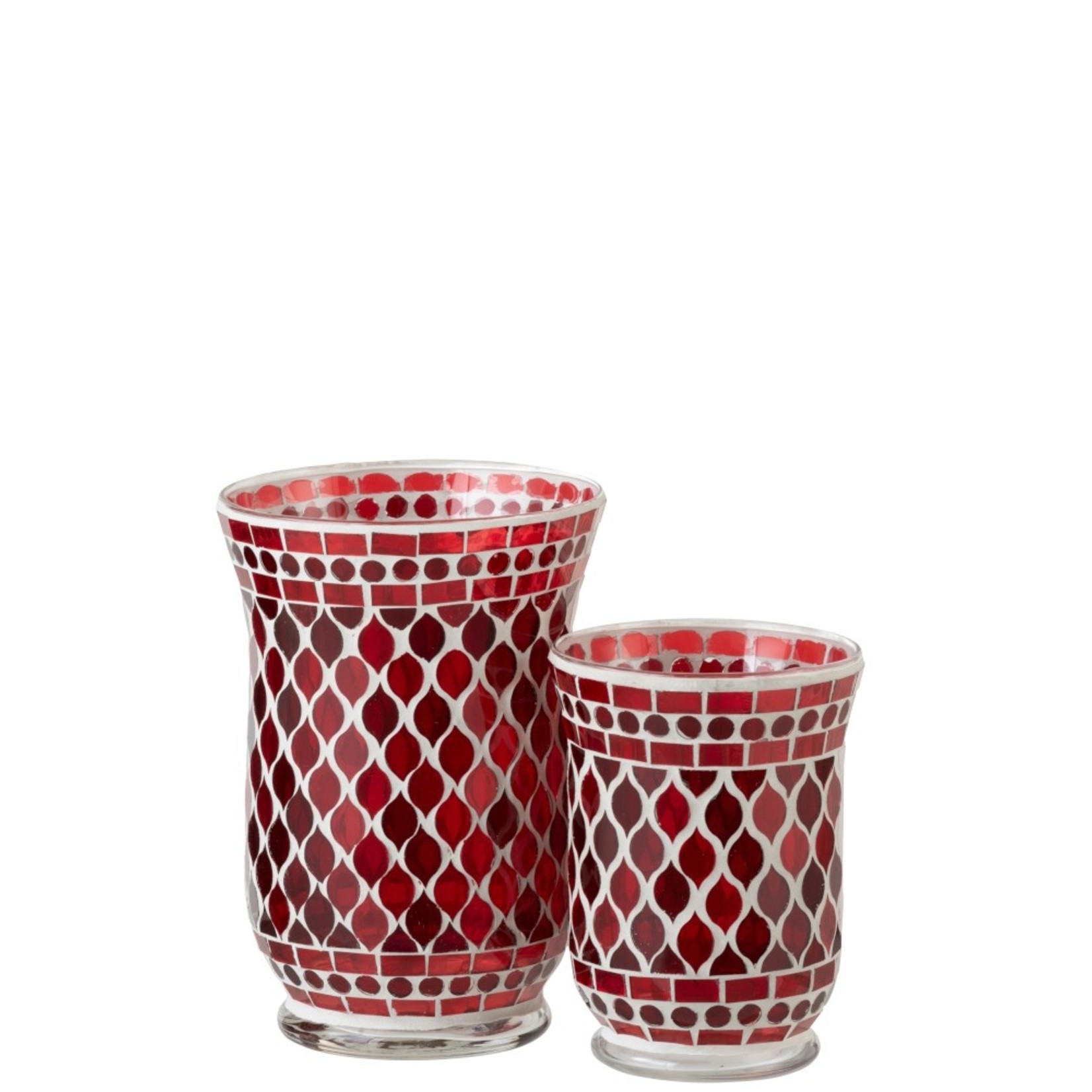 J-Line Tea Light Holders Glass Elegant Mosaic Red White - Large
