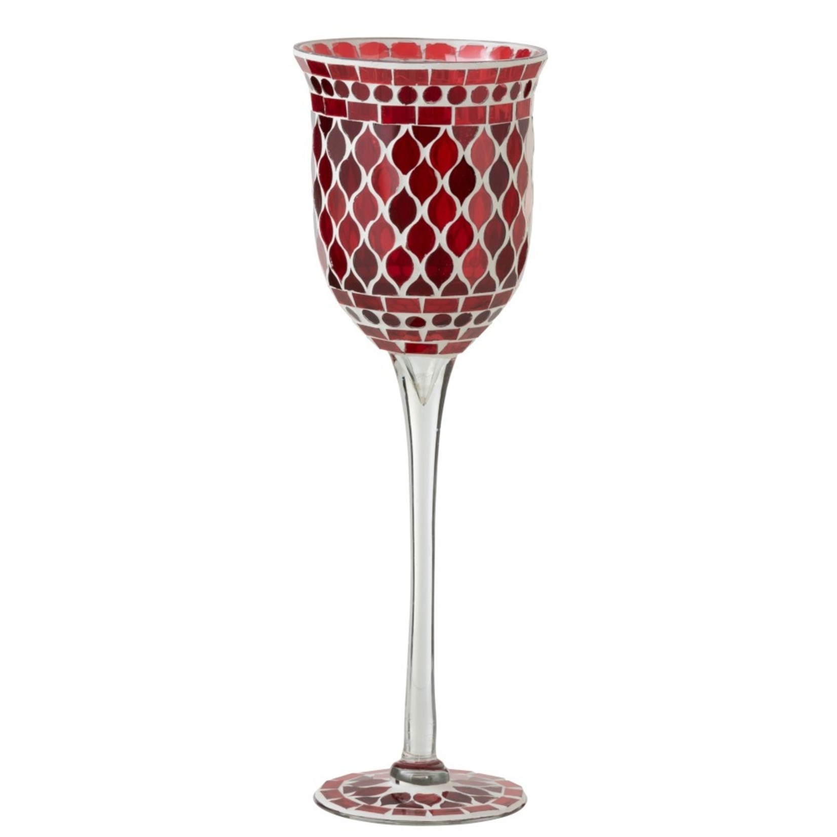 J-Line Tealight Holder Glass On Foot Mosaic Red White - Large