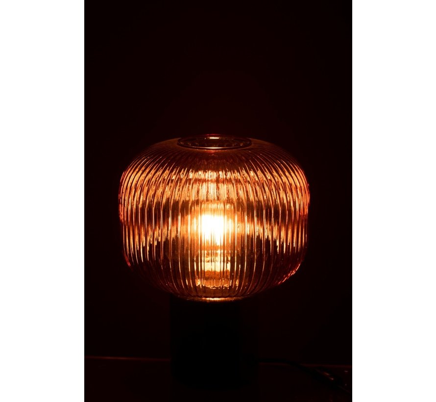 Tafellamp Geribbeld Glas Plat Marmeren Voet - Transparant Rood