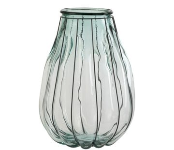 J-Line Vase Glass Metal Transparent Blue - Large