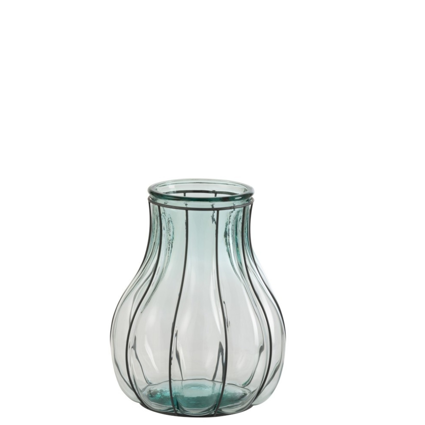 J-Line Vase Glass Metal Transparent Blue - Small