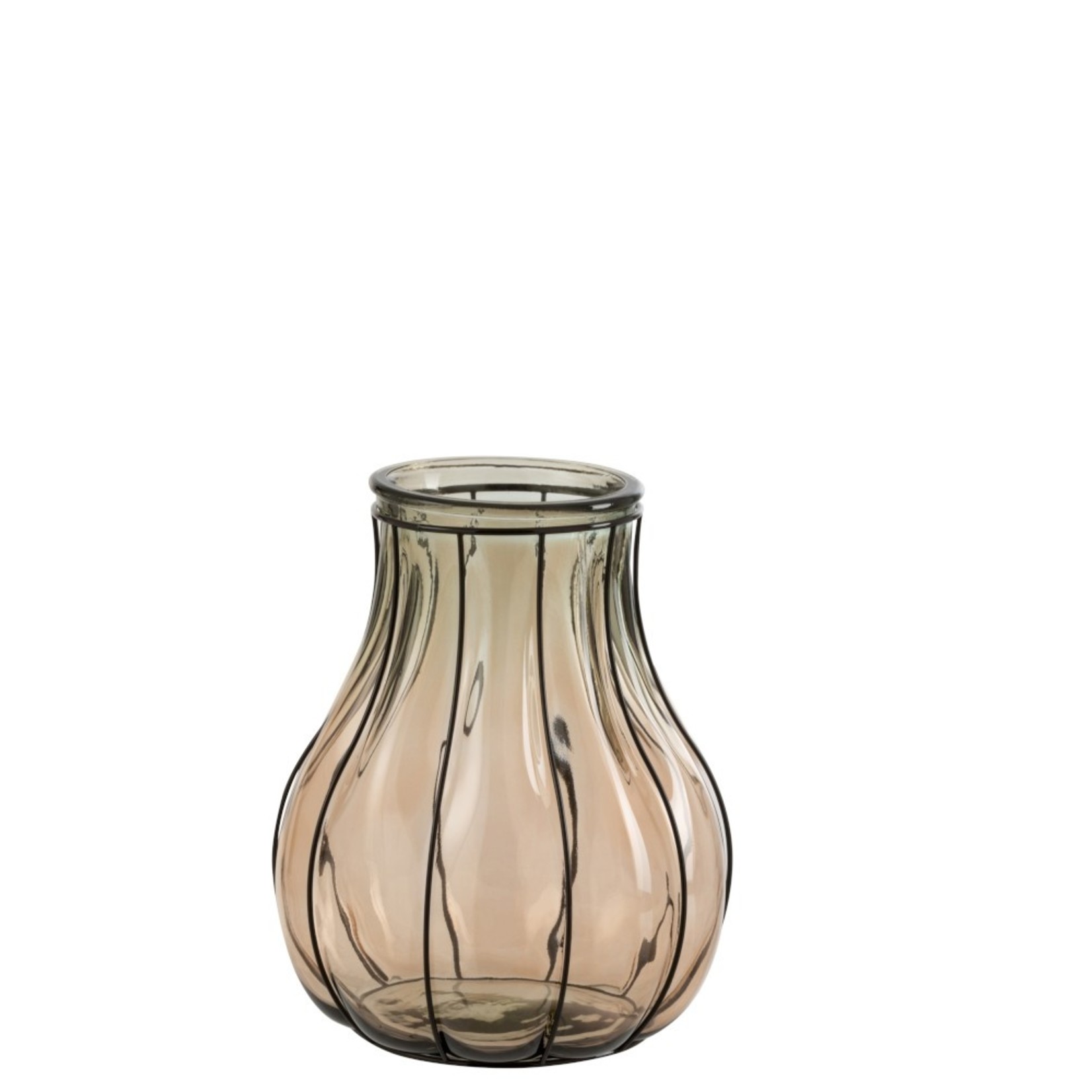 J-Line Vase Glass Metal Transparent Taupe - Small