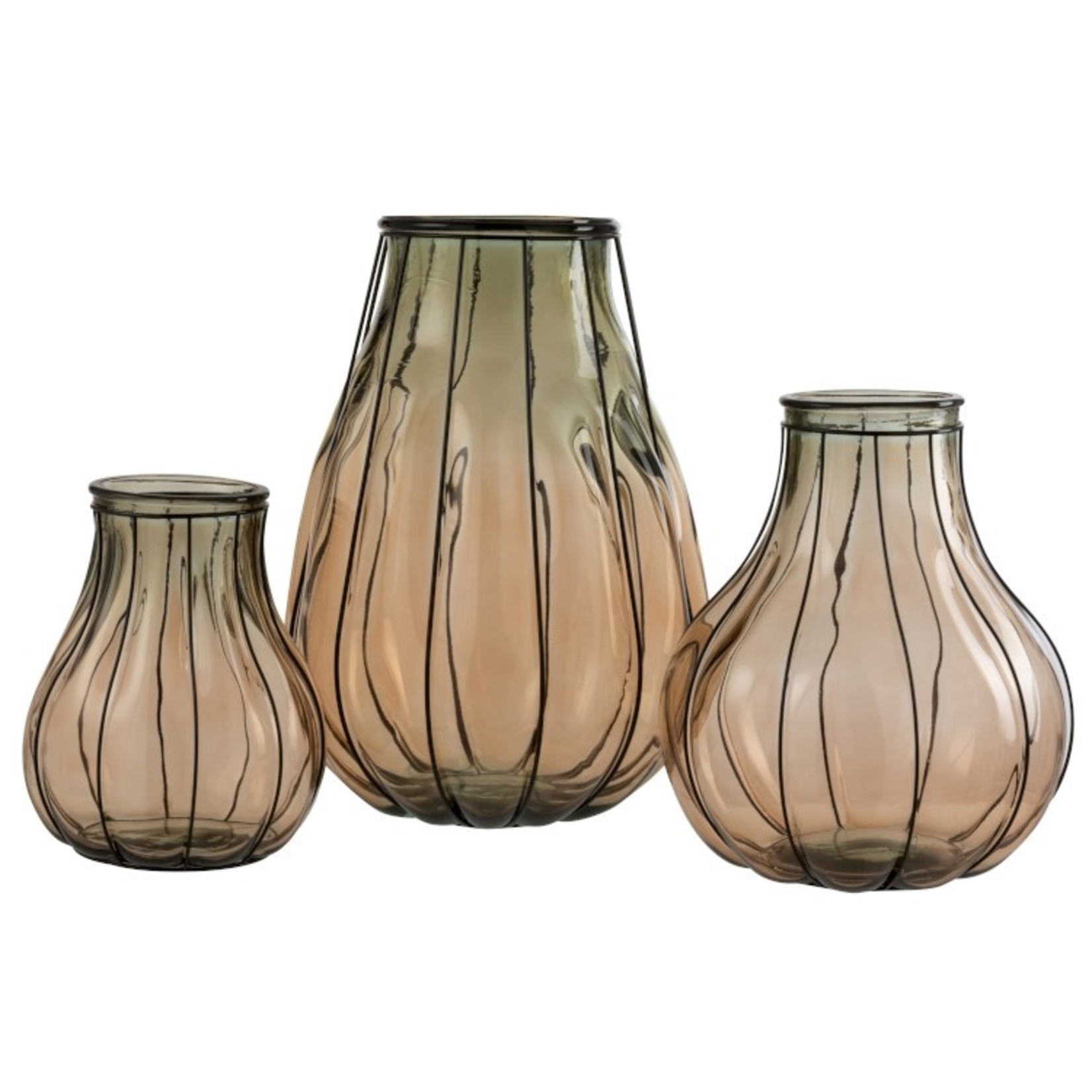 J-Line Vaas Glas Metaal Transparant Taupe - Small