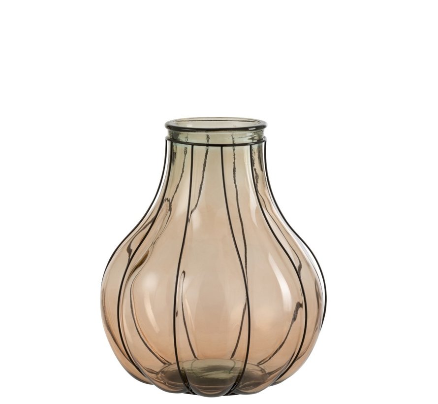 Vase Glass Metal Transparent Taupe - Medium
