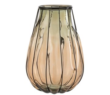 J-Line Vase Glass Metal Transparent Taupe - Large