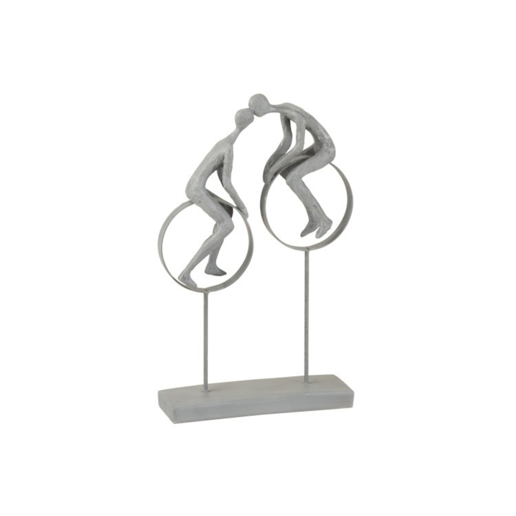 J-Line Decoration Figure Couple in Love Kissing On Circles Gray - Beige