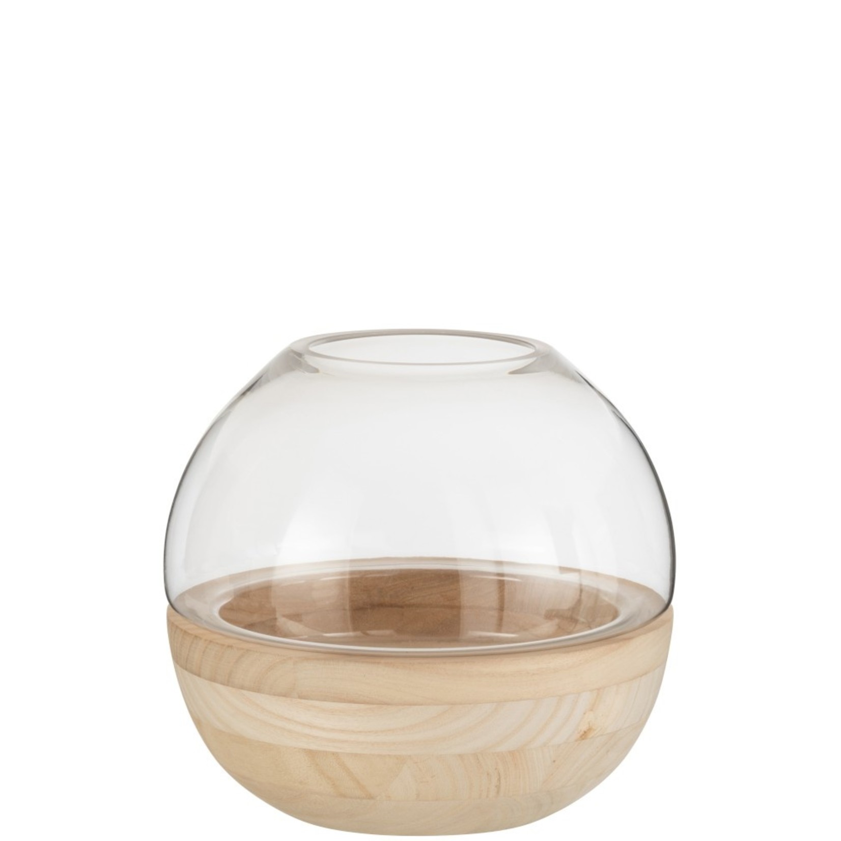 J-Line Vase Glass Round Two-piece Glass Wood - Light Brown