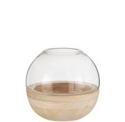 J-Line Vase Glass Round Two-piece Glass Wood - Light Brown