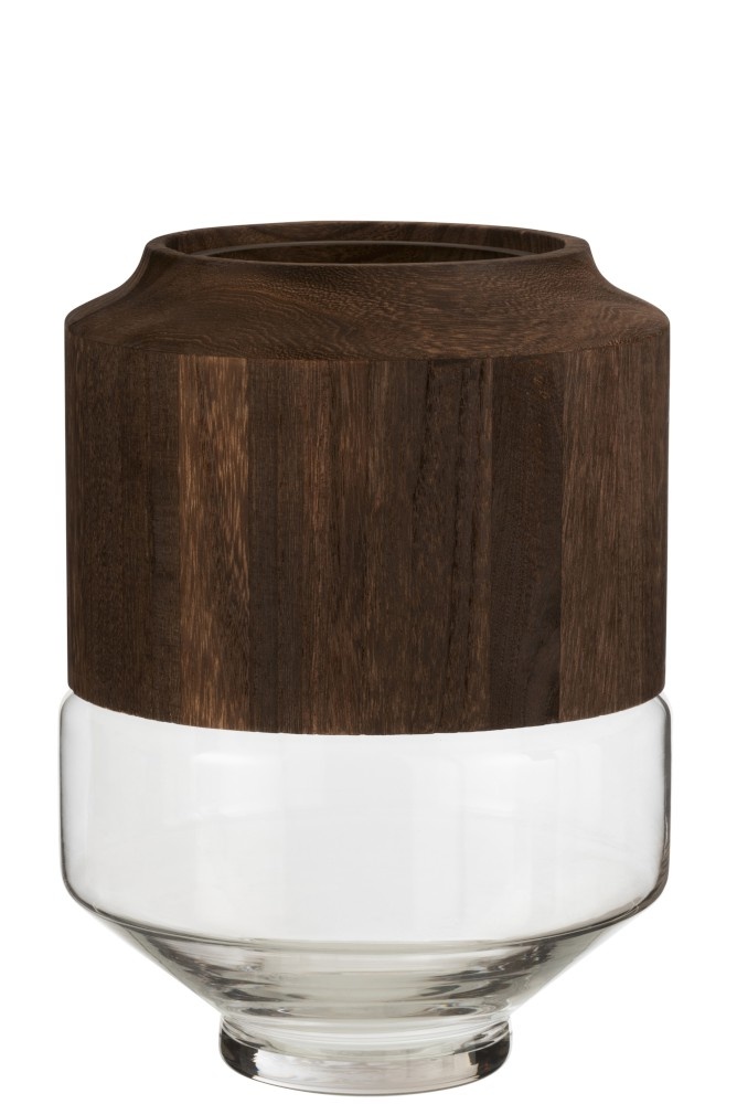 Vase Glass High Two Piece Glass Wood Dark Brown Large Sl Homedecoration Com
