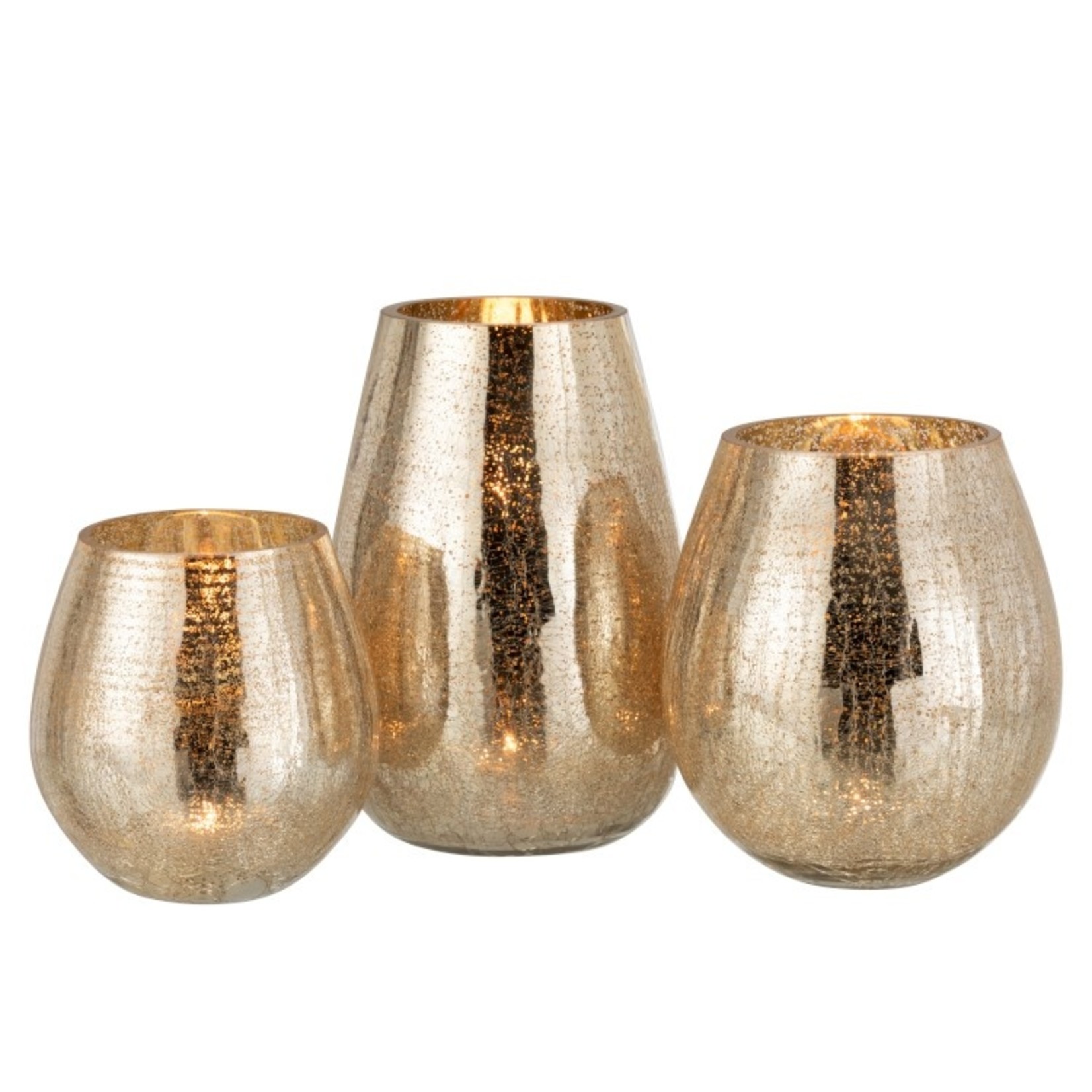 J-Line Theelichthouder Eivorm Glas Crackle Goud - Small