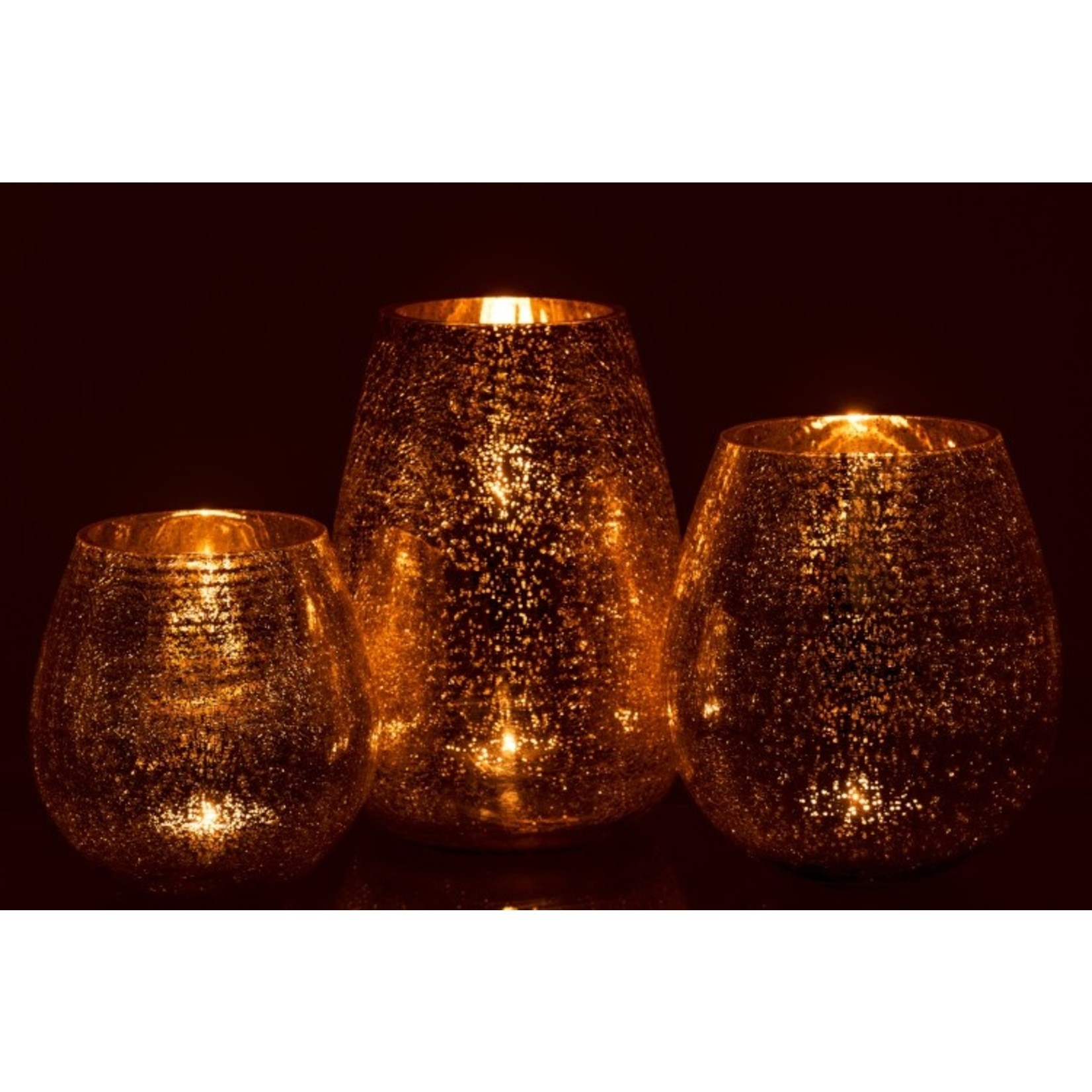 J-Line Tealight Holder Egg Shape Glass Crackle Gold - Large