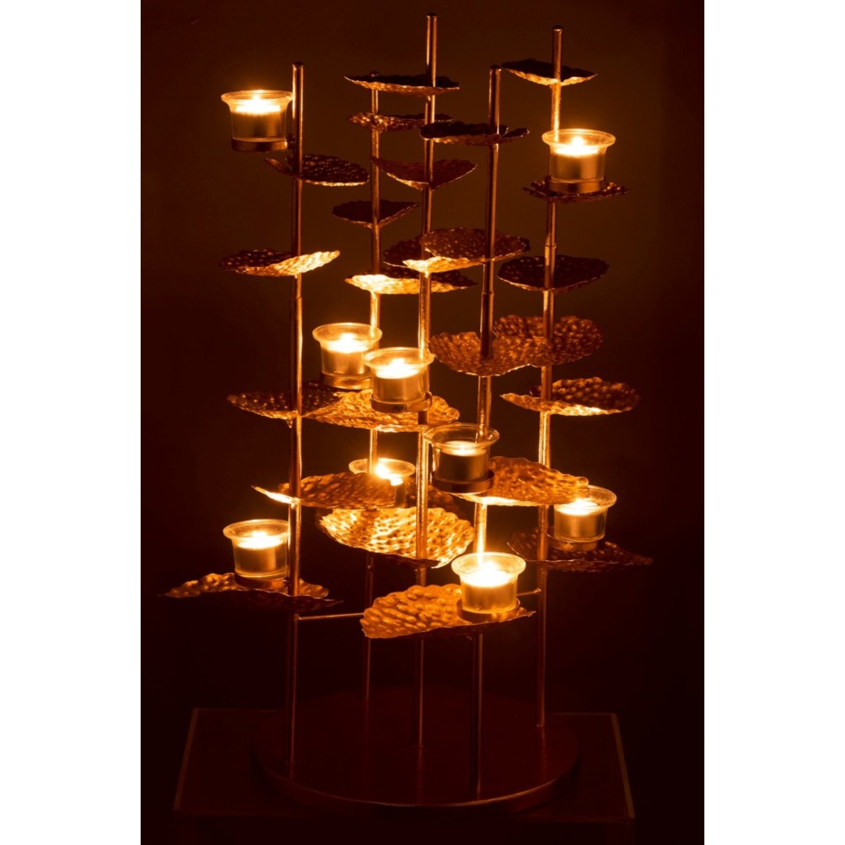 J-Line Tealight Holder Flower Aluminum Glass - Gold