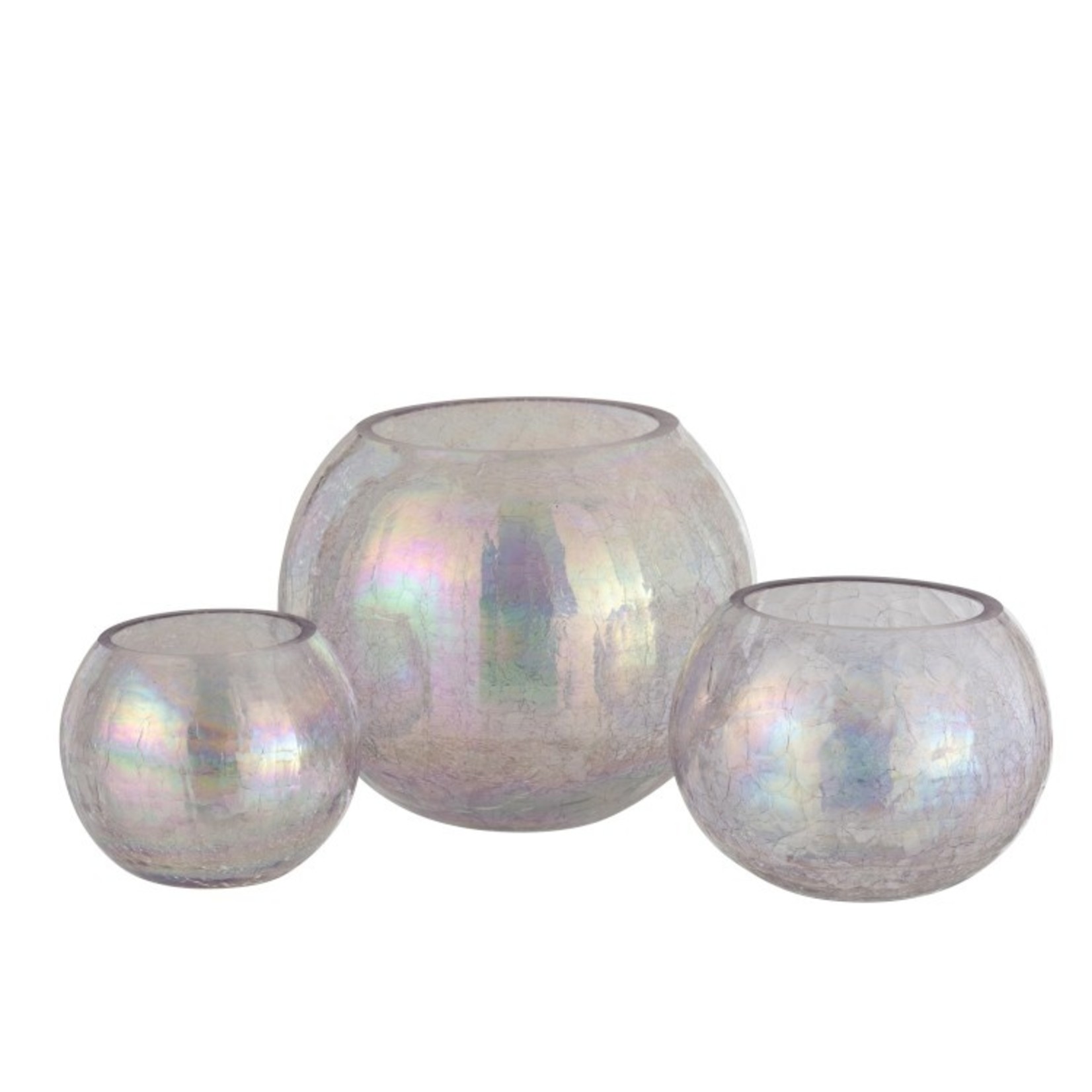 J-Line Tealight Holder Glass Round Crackle Mother of Pearl Pink - Small