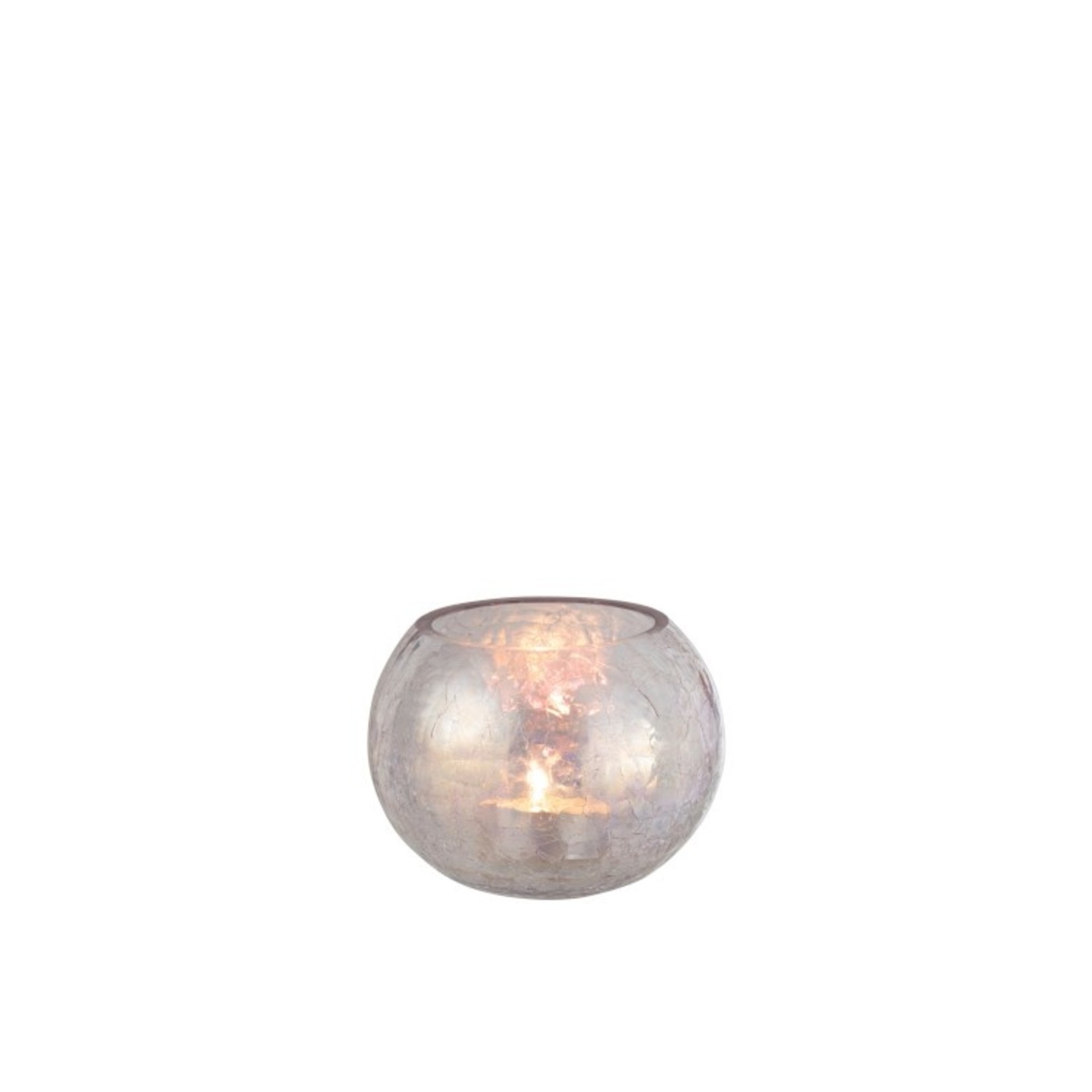 J-Line Tealight Holder Glass Round Crackle Mother of Pearl Pink - Medium