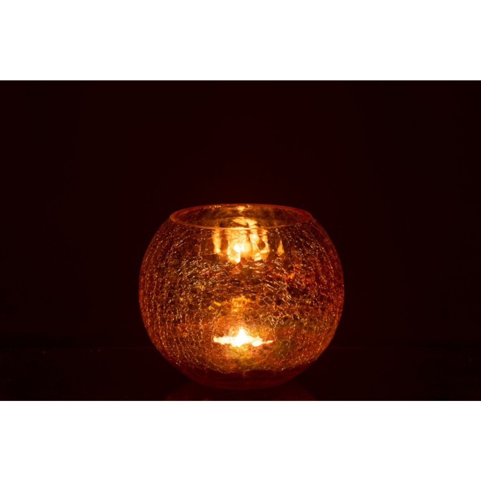 J-Line Tealight Holder Glass Round Crackle Mother of Pearl Amber - Large